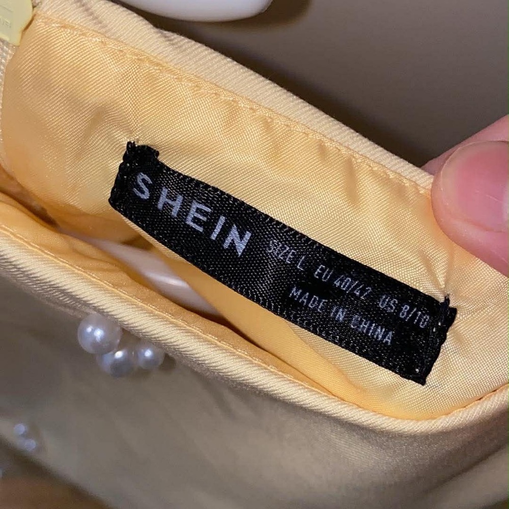 SHEIN Light Yellow Jacket with Pearl Accents